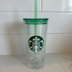 Starbucks Green and Clear Glitter Tumbler